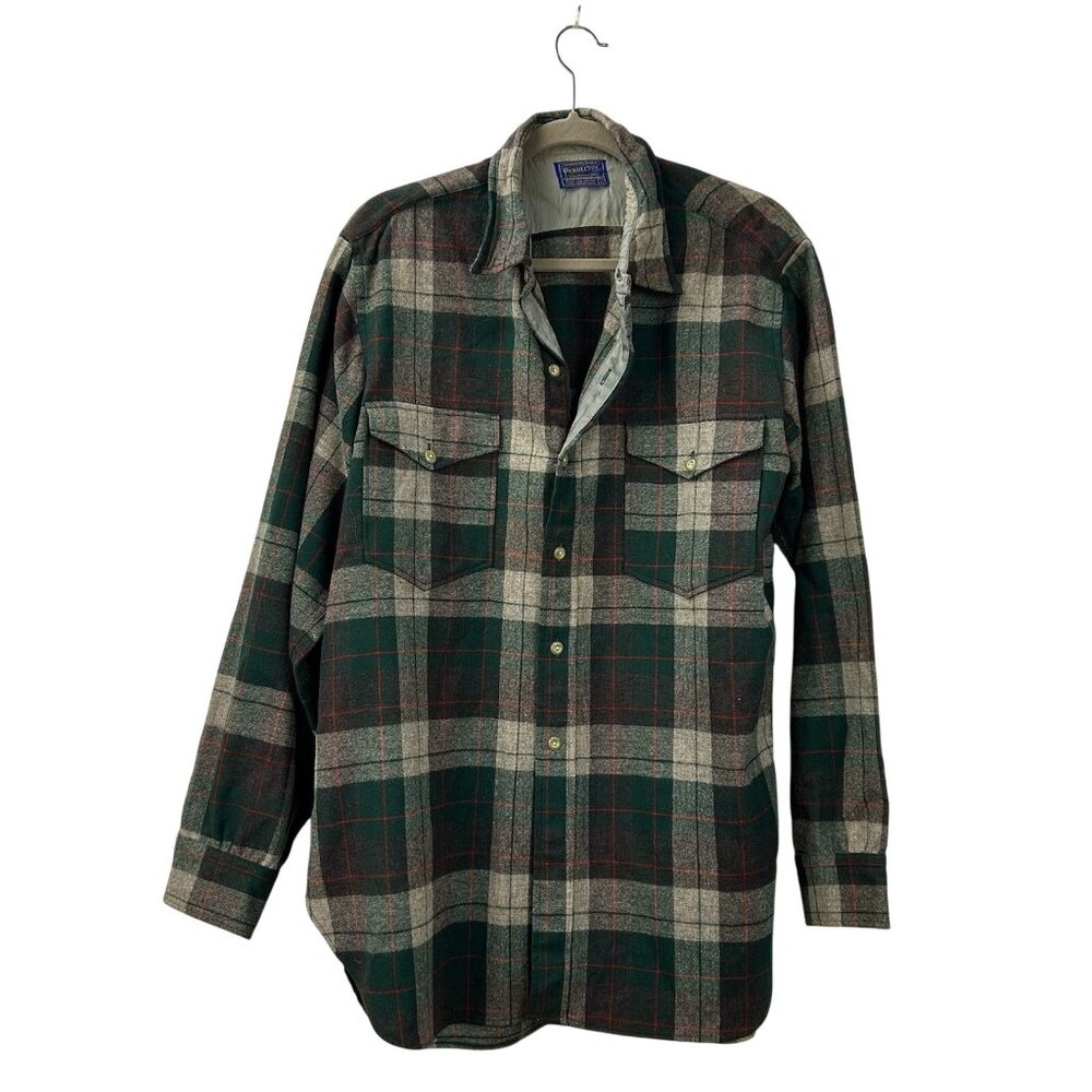 Vintage Pendleton Flannel Shirt Men's Large Long Sleeve Plaid Earth Tones 70s